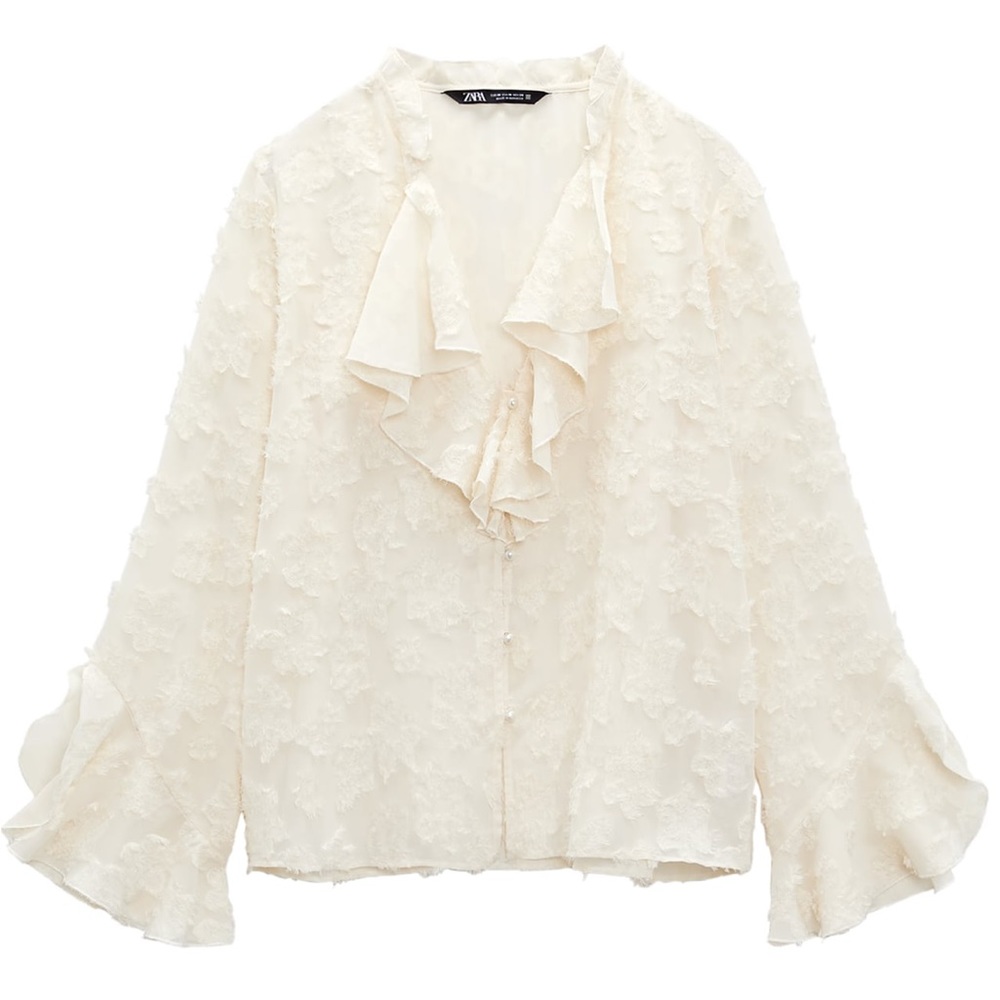 Zara Feathered Ruffle Blouse - Medium